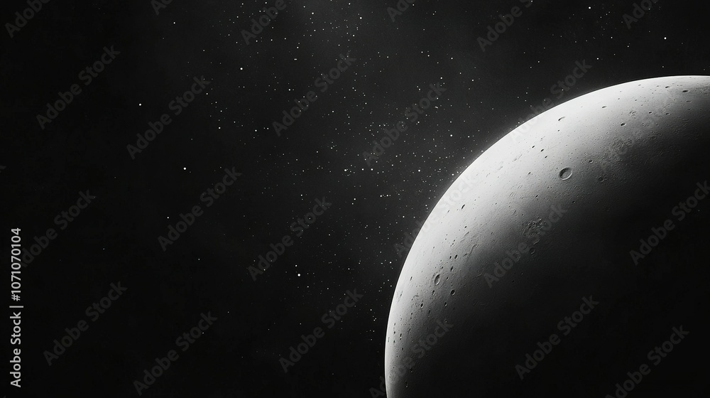 Obraz premium Black and white image of a night sky with stars and distant objects in both the background and foreground