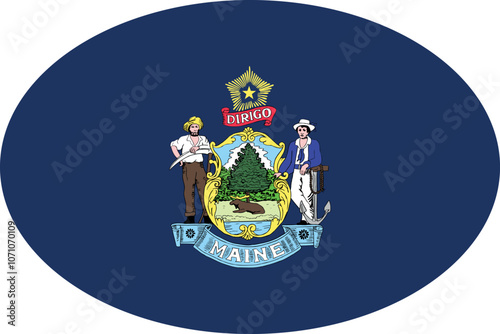 Oval flag of the United States of America federal state of MAINE