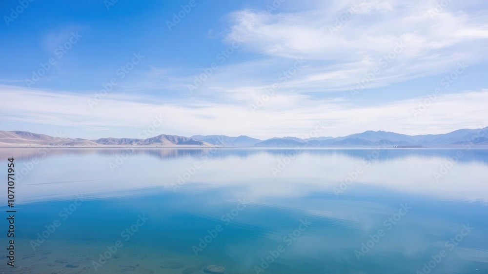 Scenic view of mountains reflected on Pangong Lake with blue sky background in Leh, Ladakh, India, tranquil, Leh, Ladakh Scenic view of mountains reflected on Pangong Lake with blue sky background in Leh, Ladakh, India, tranquil, Leh, Ladakh
