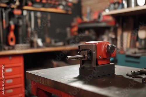 Craftsman files a metal piece in a garage workshop using a vise DIY close up