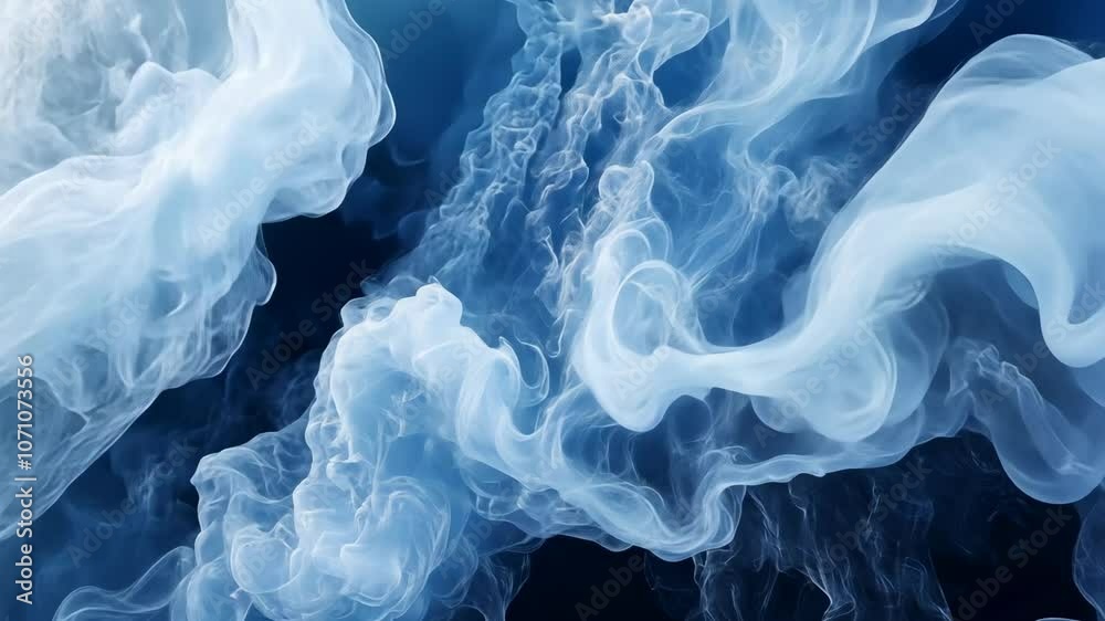 White ink swirls through a dark blue background, creating a mesmerizing and abstract pattern