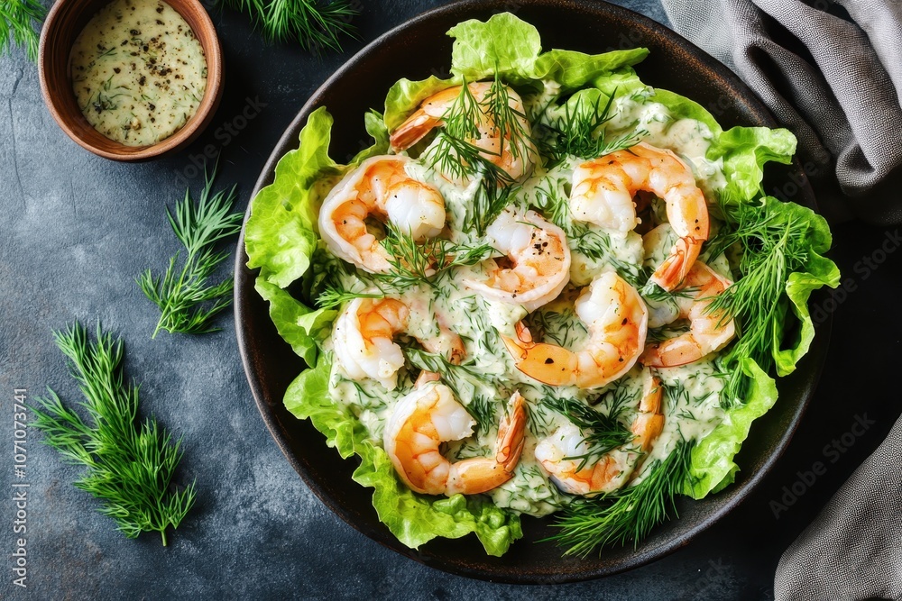 Dill and lettuce shrimp salad made from scratch Dill and lettuce shrimp salad made from scratch