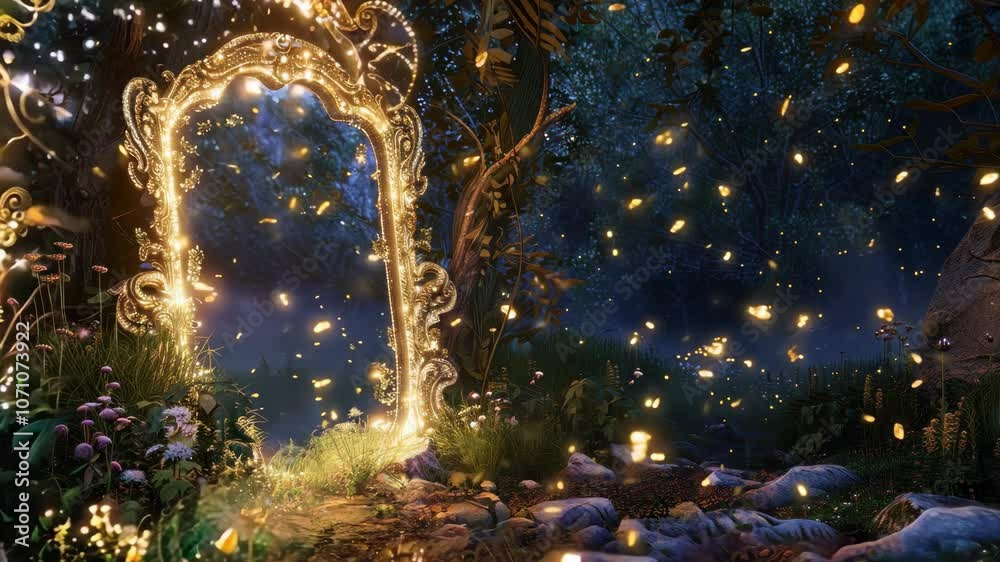Mystical mirror in enchanting forest