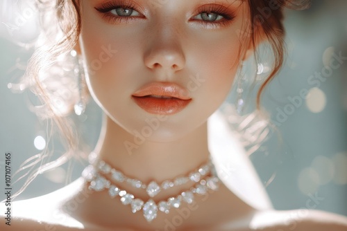 Elegant woman adorned with a sparkling diamond necklace