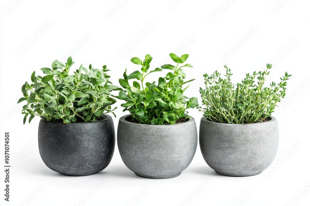 Fake herb planters on white backdrop Interior decoration Fake herb planters on white backdrop Interior decoration