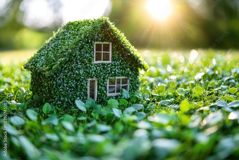 Naklejka premium Miniature House Constructed From Green Foliage