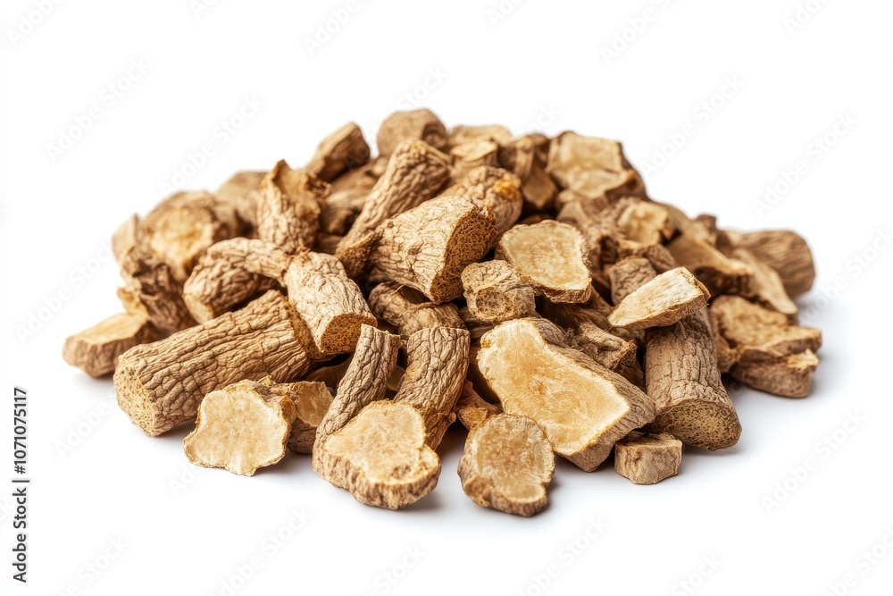 Ginseng roots a Chinese herbal remedy on white background