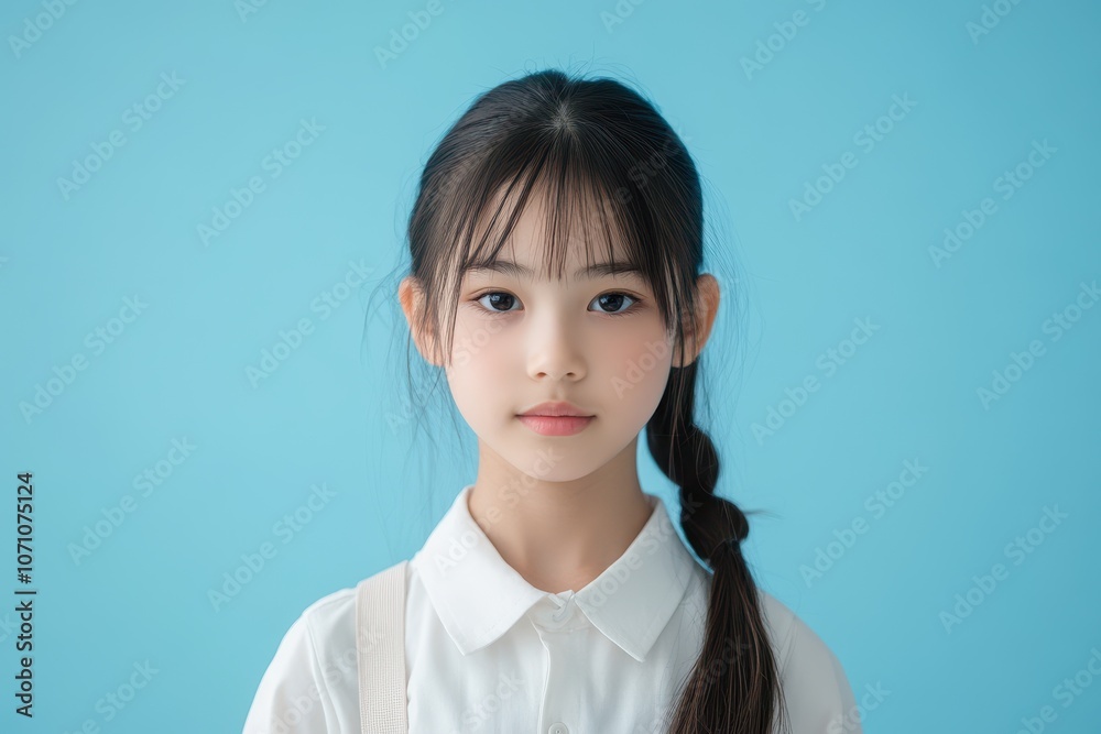 Girl from Asia on blue backdrop Girl from Asia on blue backdrop