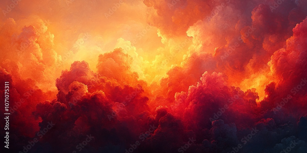 Fototapeta premium A Breathtaking Sunset Casts Vibrant Hues Across a Dramatic Cloudscape, Showcasing Shades of Orange, Red, and Purple Over a Serene Horizon in the Evening Sky