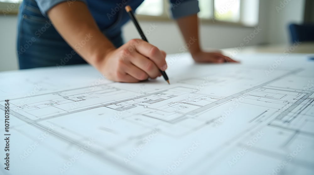 an architect drawing building blueprints