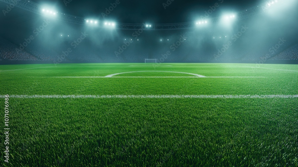 Obraz premium Explore the thrill of a nighttime soccer match in an empty stadium