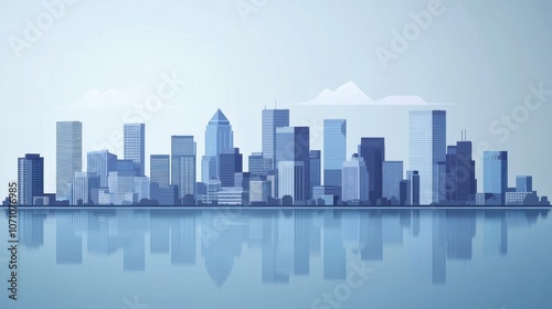 City skyline reflected in calm waters showcases urban design and architecture