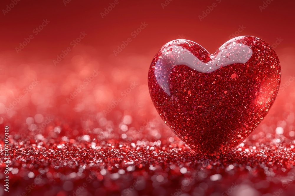 A Red Glitter Heart on a Red Glittery Background A Red Glitter Heart on a Red Glittery Background