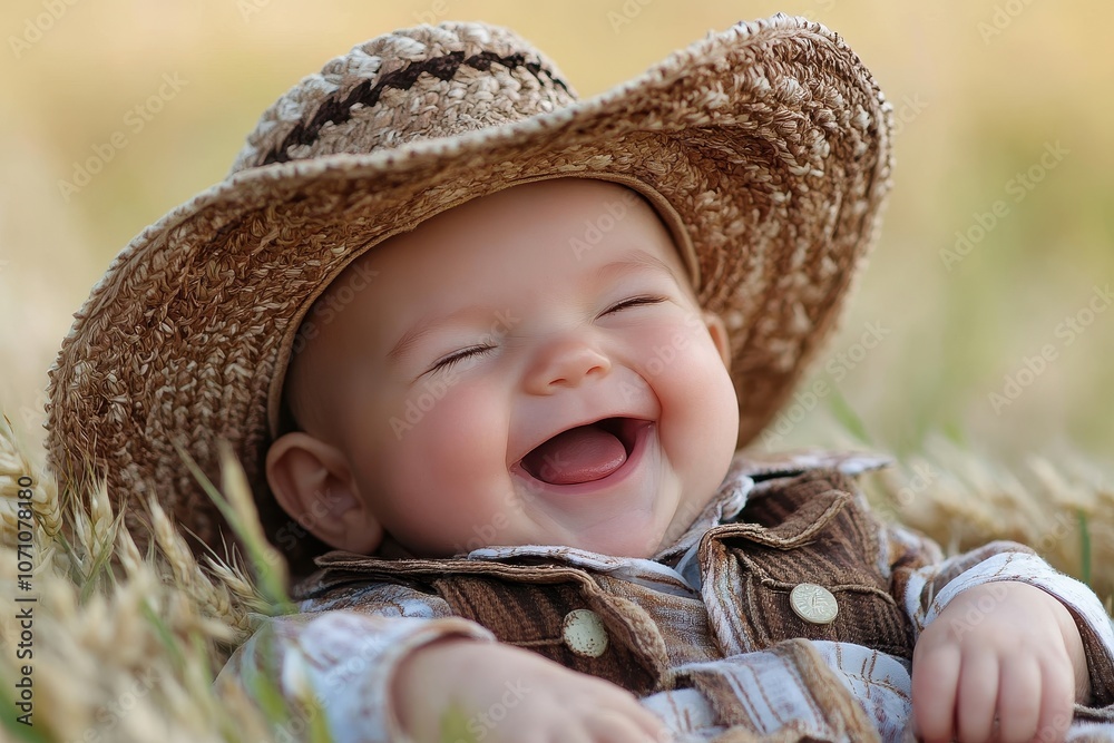 Joyful infant cowboy outdoors Joyful infant cowboy outdoors