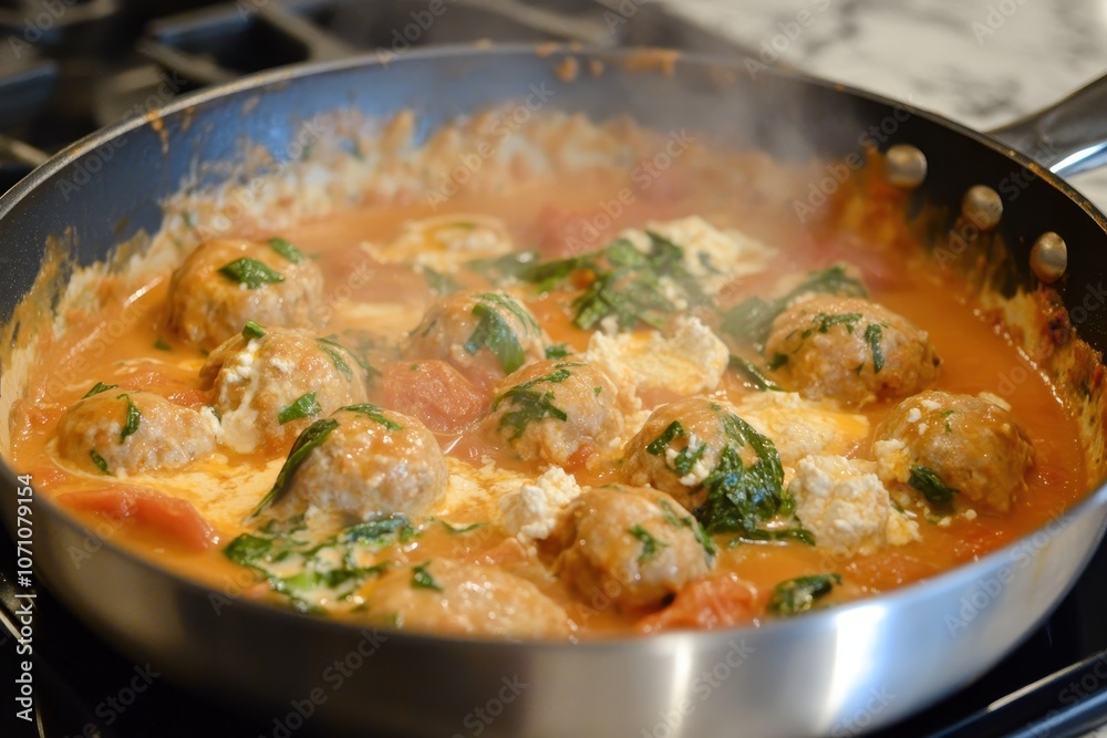 Meatballs made of chicken and ricotta in tomato sauce Meatballs made of chicken and ricotta in tomato sauce