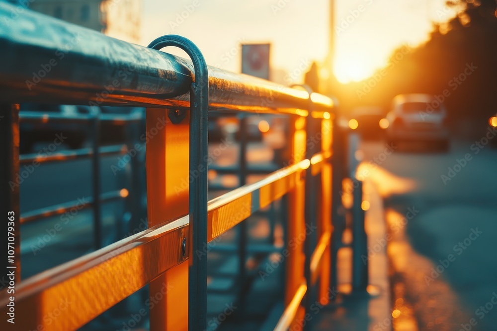 Metal barrier installed beside the road to prevent car accidents a transportation safety equipment Metal barrier installed beside the road to prevent car accidents a transportation safety equipment