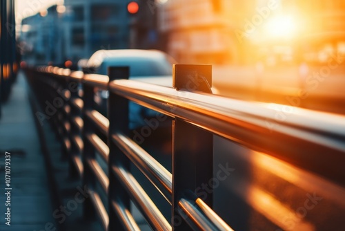 Metal barrier along the road to protect against accidents transportation safety gear selective focus photo