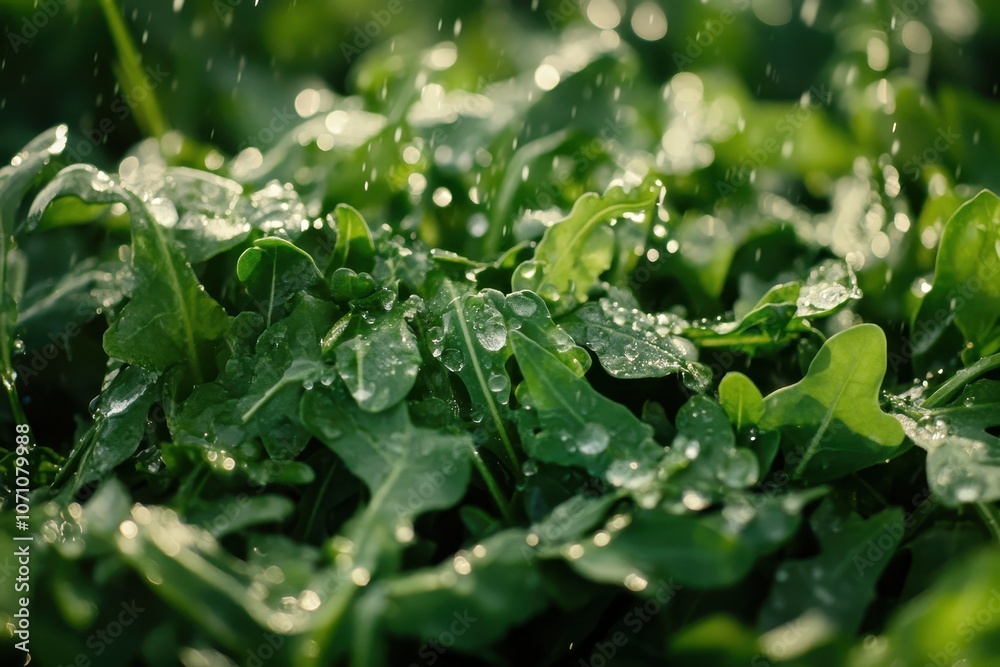 Moistened crisp arugula Moistened crisp arugula