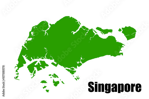 A green map of Singapore with “Singapore” written below it, symbolizing location, identity, and geography