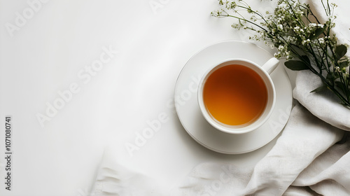 A blank menu mockup set next to a delicate tea cup and saucer