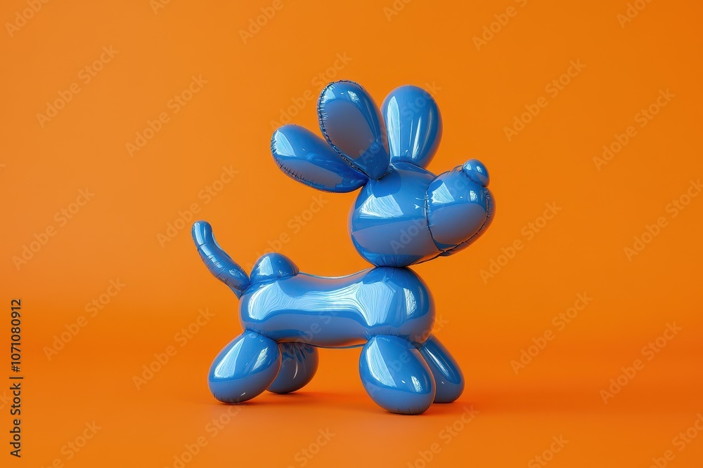 Orange background with a blue balloon dog
