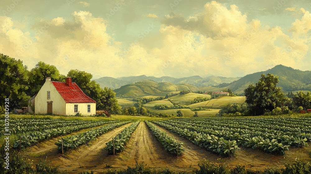 Rustic Vegetable Farm with Rows of Crops Rustic Vegetable Farm with Rows of Crops