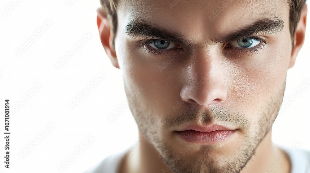 Fototapeta premium Young Man with Serious Expression in Close-Up Portrait