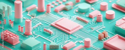 A close-up view of a colorful printed circuit board