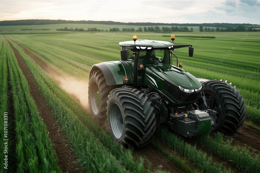 Fototapeta premium Tractor Cultivates Fields for Successful Harvests