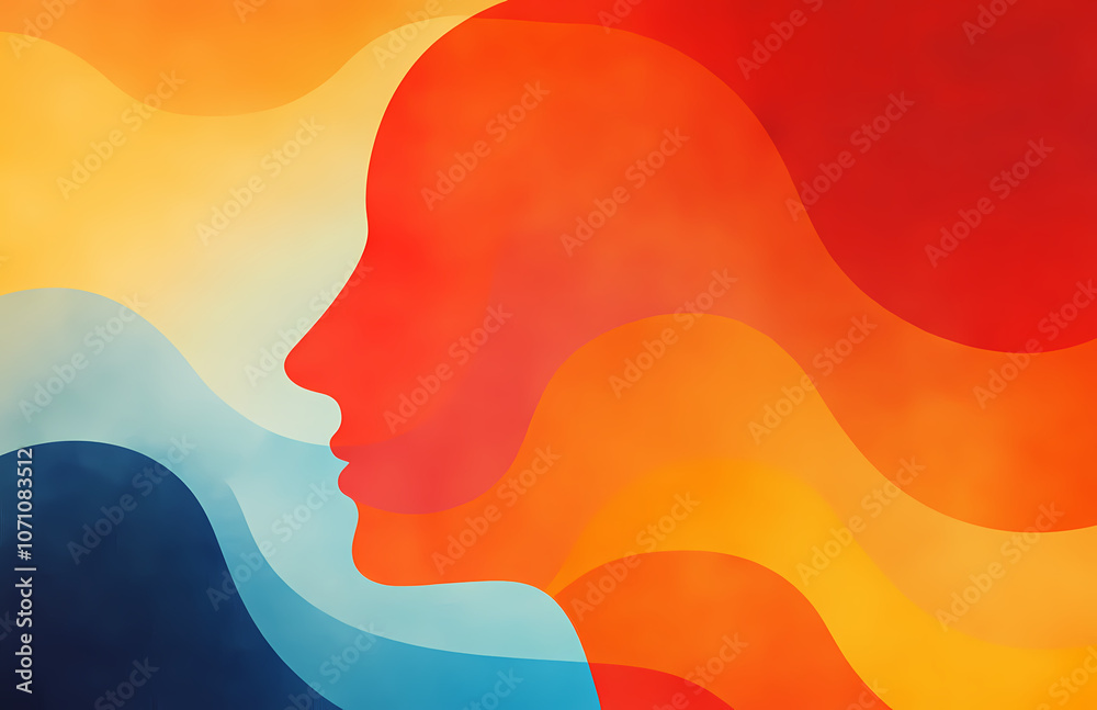 An abstract gradient background with orange, red, and blue colors, featuring an irregular shape that resembles the outline of a human head or body An abstract gradient background with orange, red, and blue colors, featuring an irregular shape that resembles the outline of a human head or body