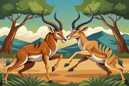 Male Impala Antelope (Aepyceros Melampus) fighting