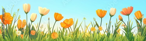 Wallpaper Mural A vibrant field of colorful flowers sways under a blue sky Torontodigital.ca