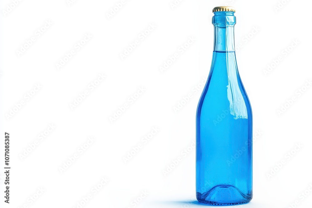 Single blue champagne bottle on white Single blue champagne bottle on white