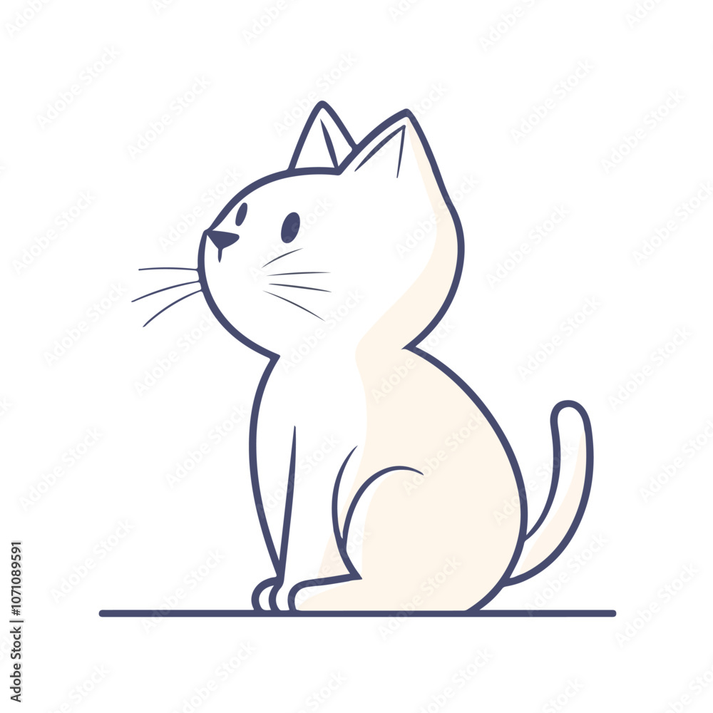 Obraz premium Funny Cat Sitting and Looking Sideways Line Icon