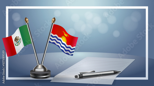 Mexico and Kiribati Small national flag on bokeh background, cooperative relationship