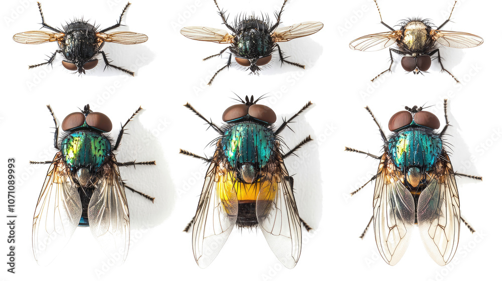 Top View of Several Fly Species on a Transparent Background Generative AI Top View of Several Fly Species on a Transparent Background Generative AI