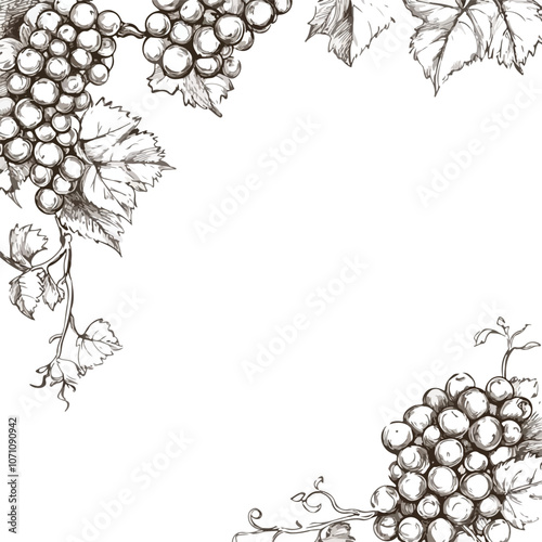 Hand Drawn Grape Vine Corner Bunches Sketch Set