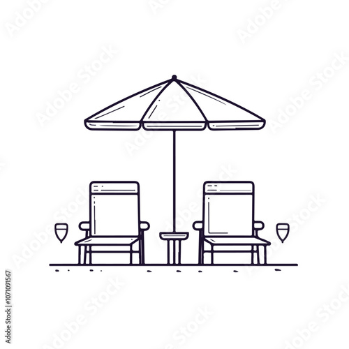 Beach Lounge and Umbrella Line Icon Chair and Beach Umbrella Illustration