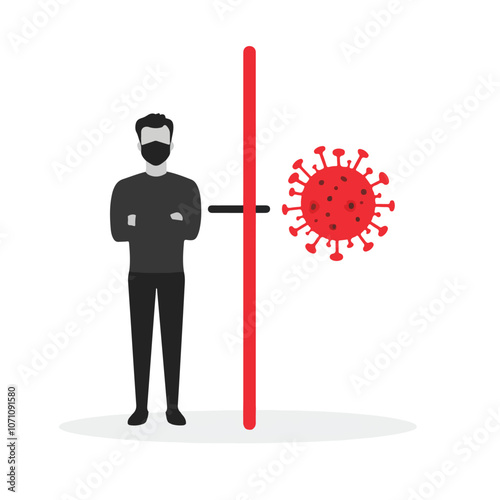 Professional Man with Dividing Line and Virus Cell Solid Icon