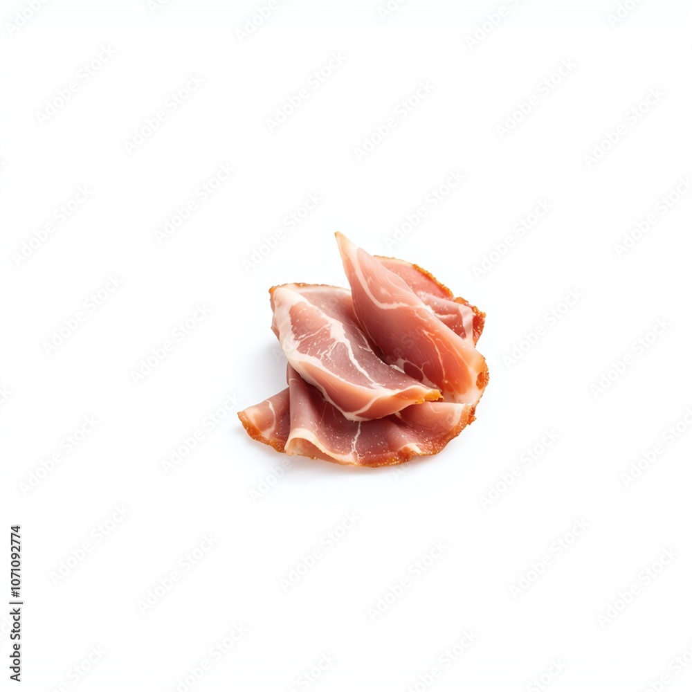 Beautifully Sliced Prosciutto Showcasing Texture Against a Clean Background Beautifully Sliced Prosciutto Showcasing Texture Against a Clean Background