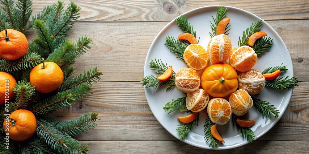 Christmas tangerines arranged in a festive deer plate , holiday, seasonal, decoration, ornament, citrus, fruits, winter Christmas tangerines arranged in a festive deer plate , holiday, seasonal, decoration, ornament, citrus, fruits, winter