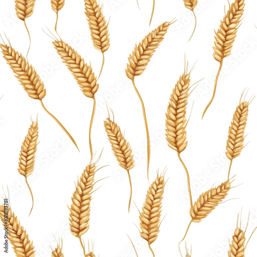 Golden Wheat Seamless Pattern Vector Design