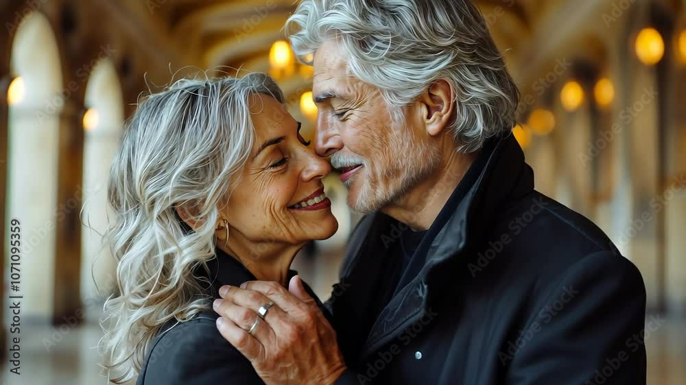 Happy Senior Couple Embracing in Romantic Moment Happy Senior Couple Embracing in Romantic Moment