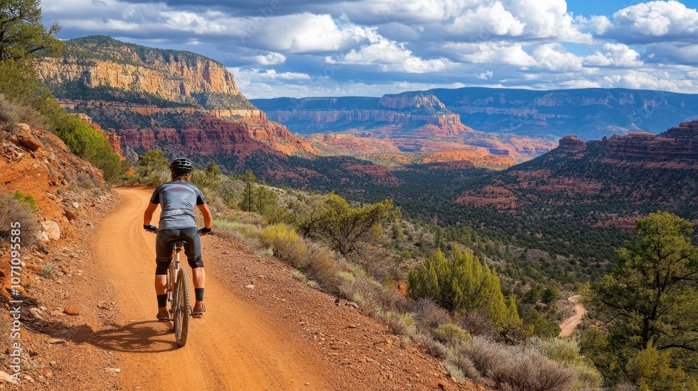Biking Along a Scenic Mountain Trail in Daylight Biking Along a Scenic Mountain Trail in Daylight