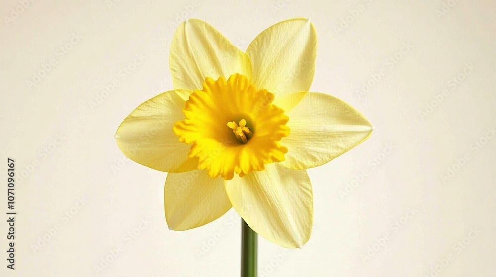 Obraz premium Yellow daffodil in vase on white background with white wall