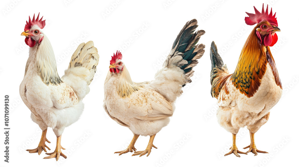 Collection of White Chickens Showcasing Various Standing Profiles Generative AI Collection of White Chickens Showcasing Various Standing Profiles Generative AI