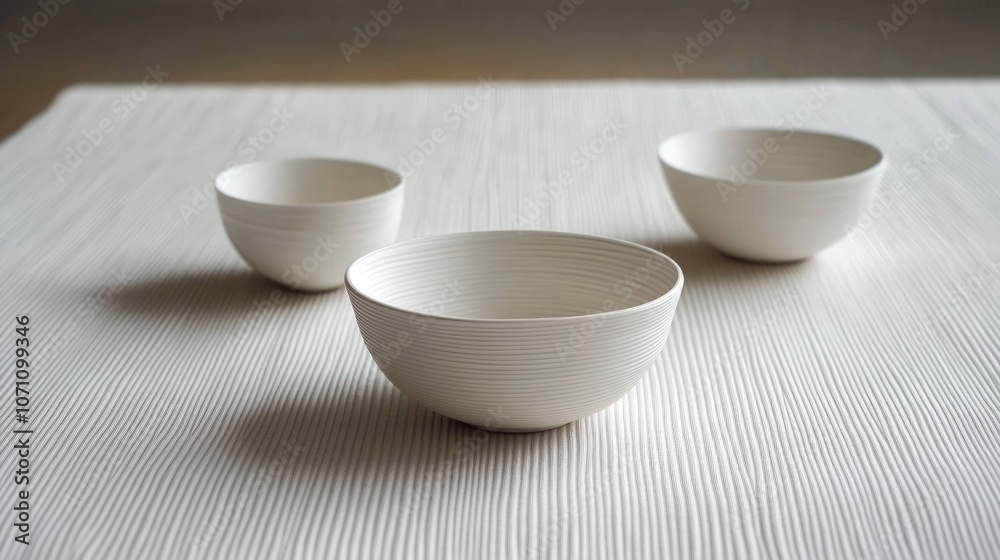 Minimalist White Bowls on Textured Surface Minimalist White Bowls on Textured Surface