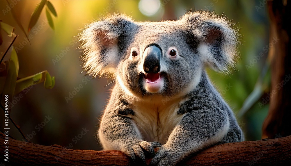 Fototapeta premium Cute koalas enjoy the sunrise in the morning. Save the Koala in Australia