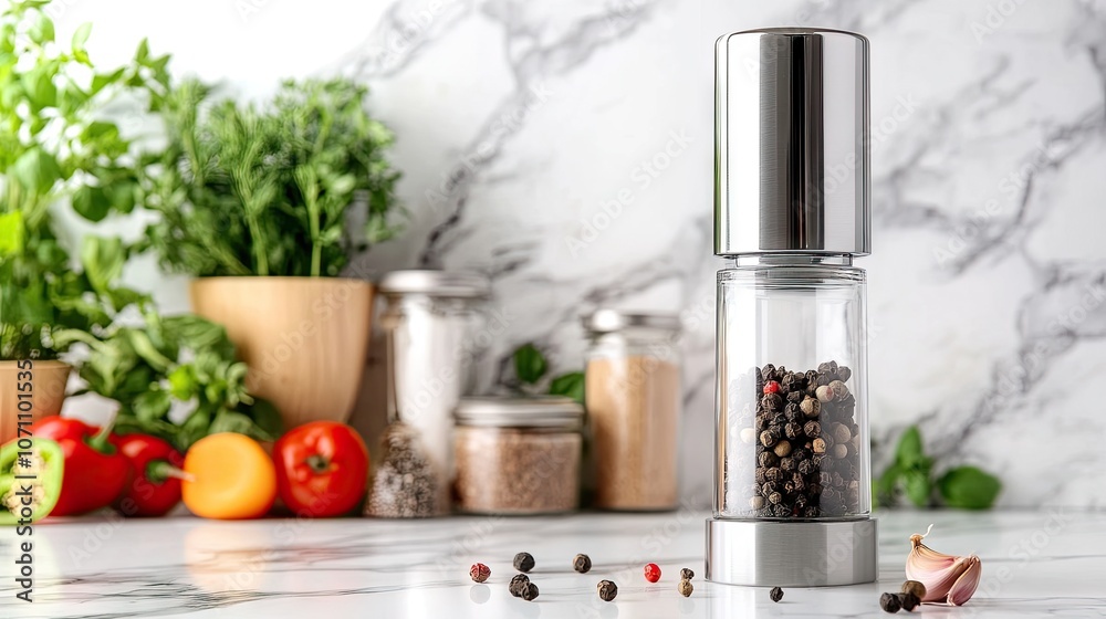 Modern Pepper Grinder in Stylish Kitchen Setup Modern Pepper Grinder in Stylish Kitchen Setup