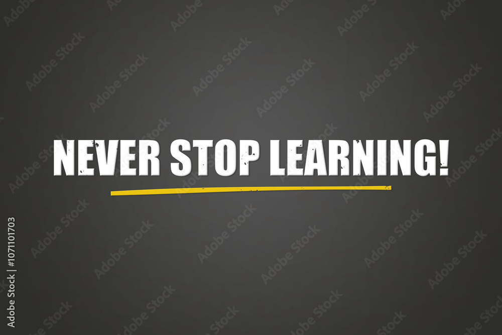 Never stop Learning. A blackboard with white text. Illustration with grunge text style. Never stop Learning. A blackboard with white text. Illustration with grunge text style.
